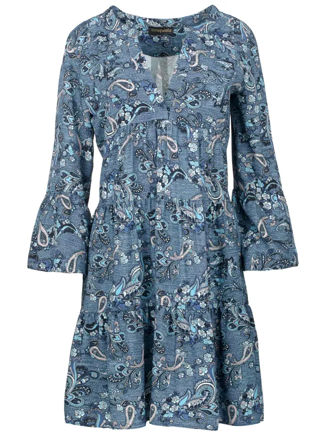 Conquista Indigo Paisley jurk met geplooide naden indigoblauw, foto 2