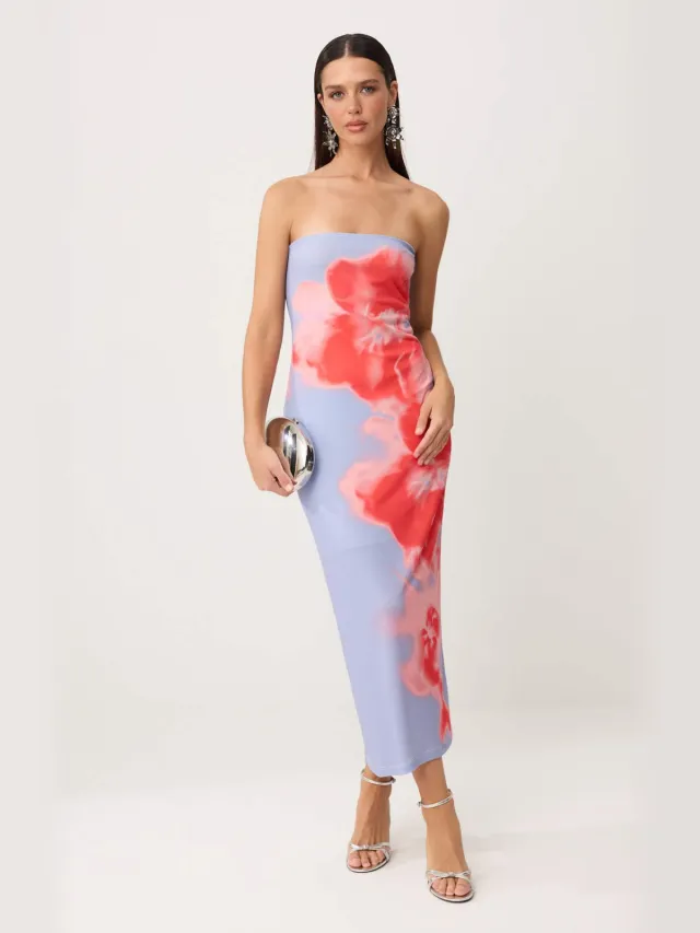 Trendyol TRENDYOLMİLLA Dames Meerkleurig Bloemen Maxi Mouwloos Bodycon Jurken Veelkleurig