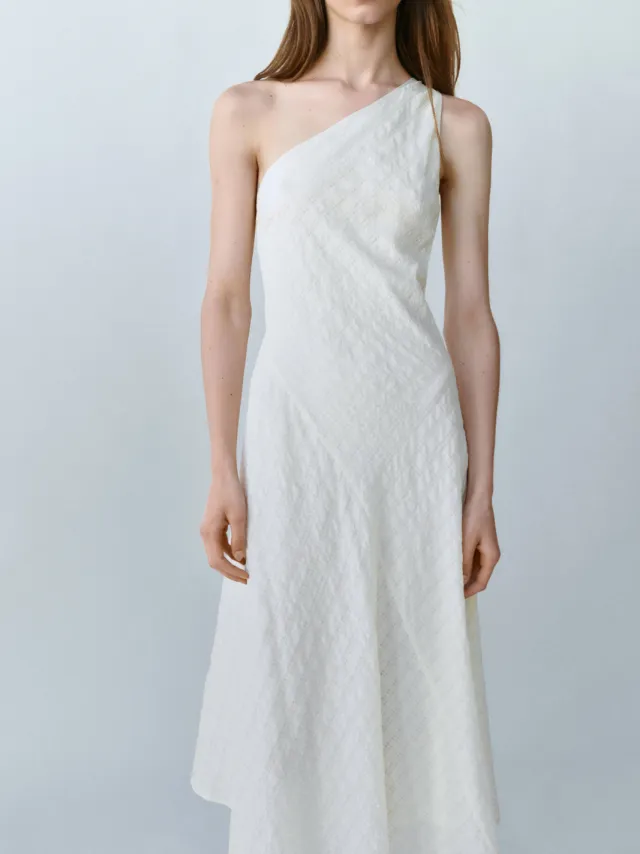 Mango one shoulder midi zomerjurk - ecru, foto 5