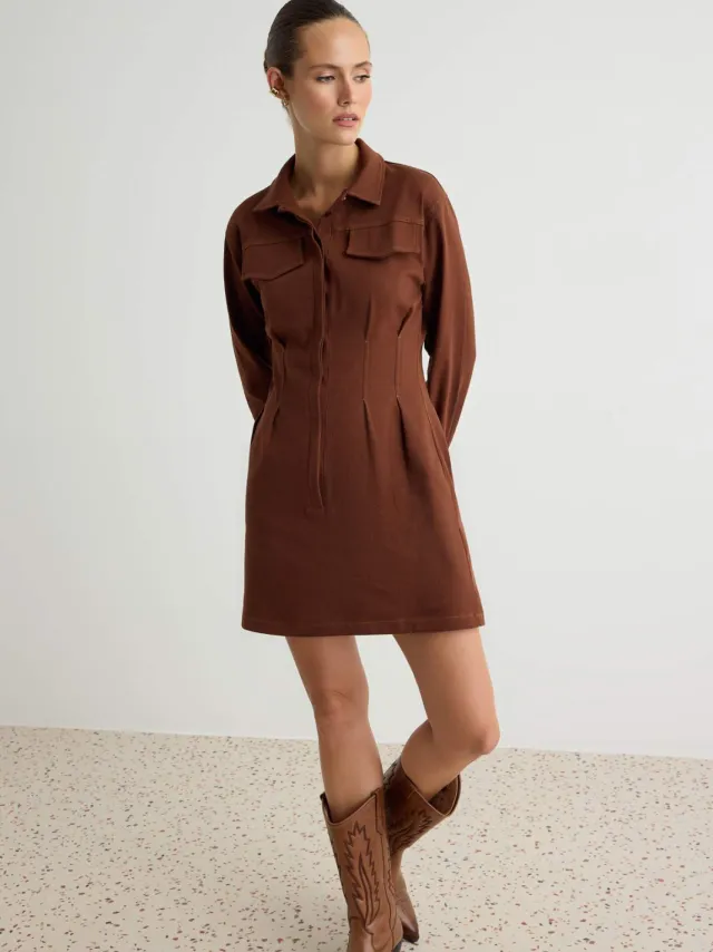 Trendyol TRENDYOLMİLLA Dames Bruin Effen Kort / Mini Lang Casual A-lijn Jurken