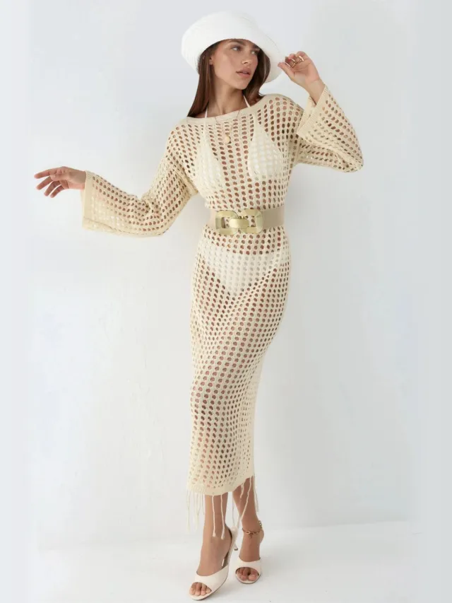 Hiccup 100% Katoenen Cut-Out Maxi Brei Strandjurk Naturel