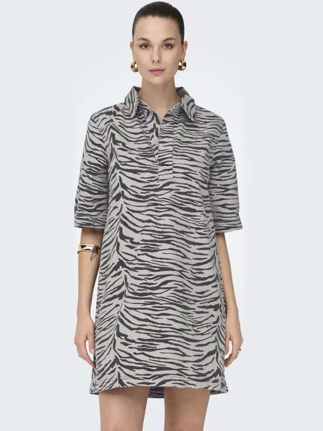 Only ONLGRY SS ZEBRA DRESS DNM SIK - Dames - Jurken Light Grey Denim