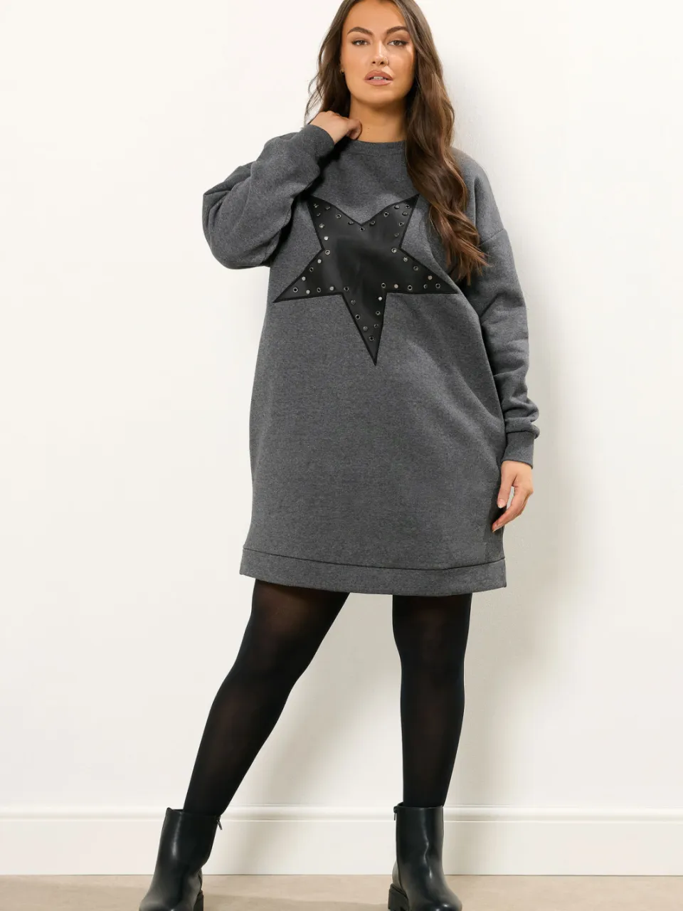 Yours Grijze Sweatshirtjurk Met Sterren En Oogjes-52 grijs, foto 2