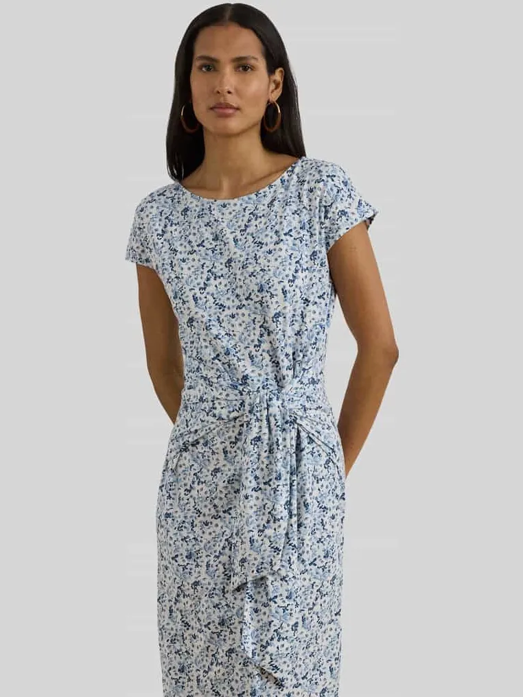 Lauren Ralph Lauren Jurk van katoenmix met knoopdetail Lichtblauw gemêleerd