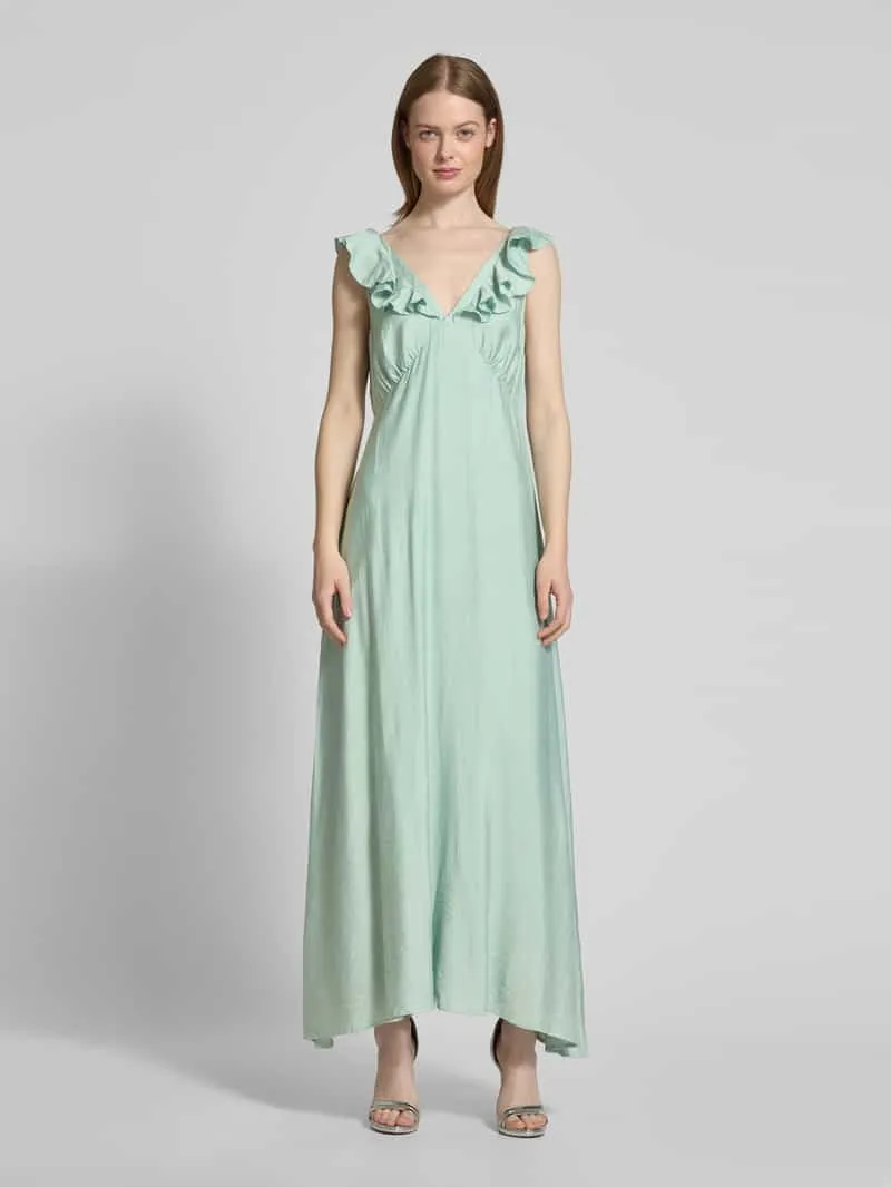 Moves Maxi-jurk met volants, model 'Leanna' Rietgroen