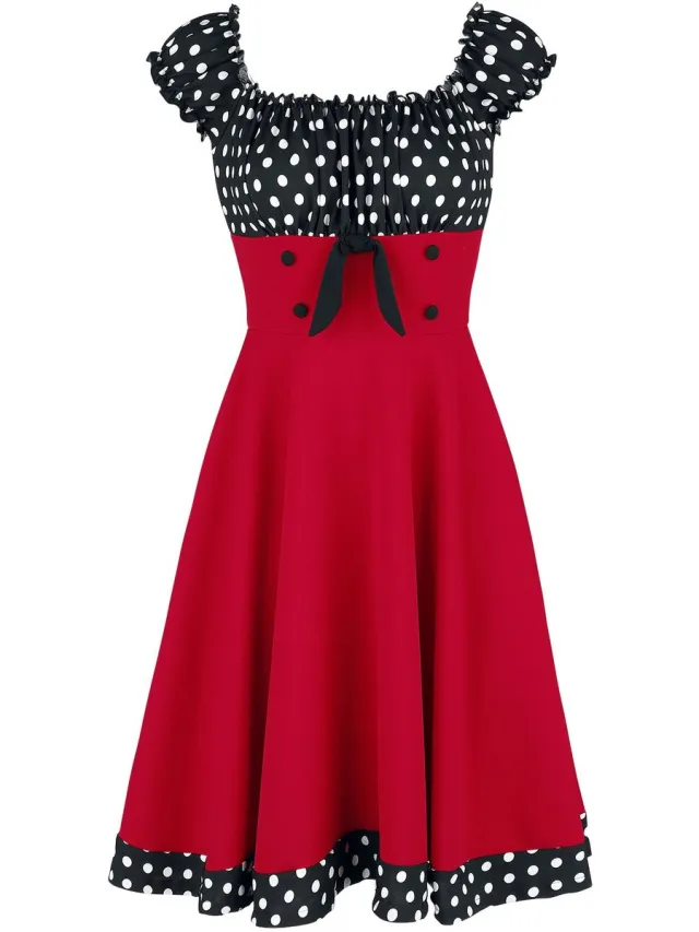 Belsira Swing Dames Midi-jurk - zwart/rood/wit zwart;rood;wit