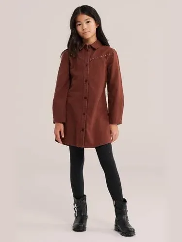 WE Fashion denim blousejurk met studs roodbruin, foto 3