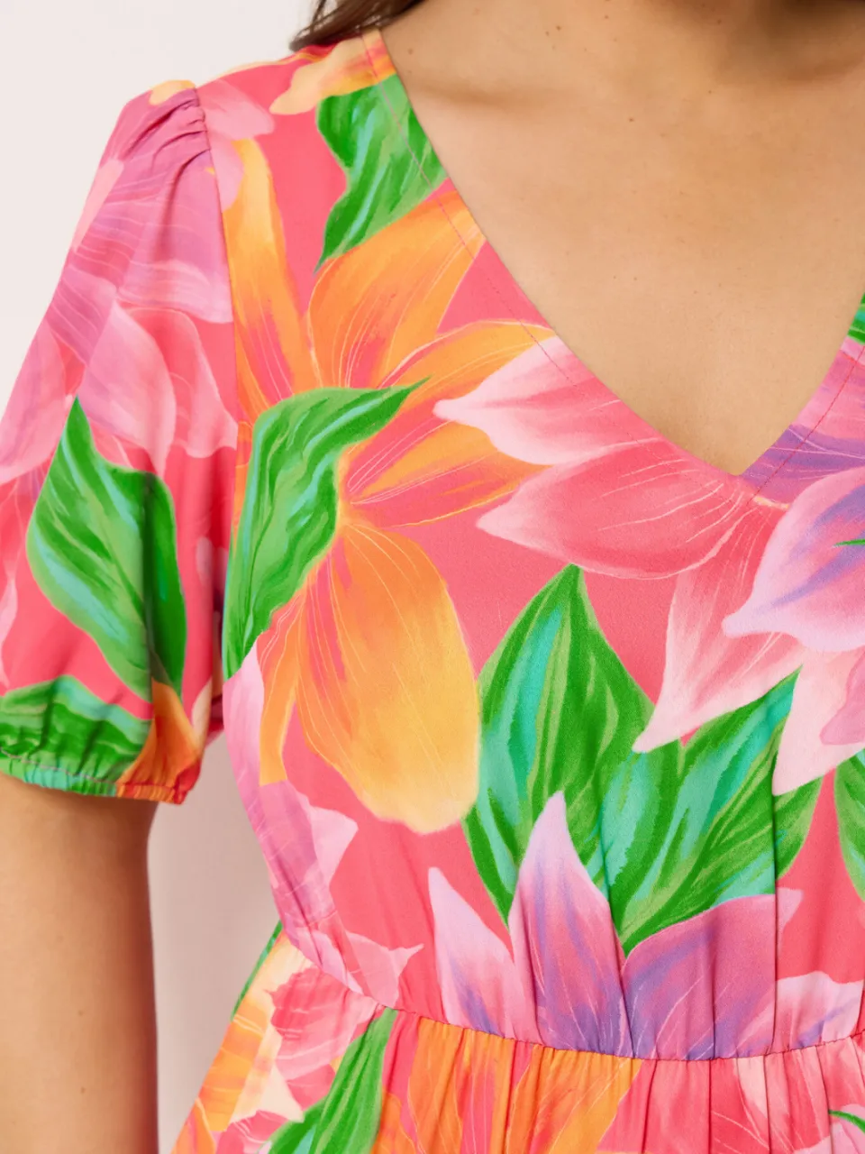 Yours Roze Maxijurk Met Bloemenprint, Pofmouwen En Lagen, foto 4