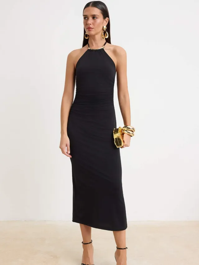 Trendyol TRENDYOLMİLLA Dames Zwart Effen Maxi Mouwloos Bodycon Jurken