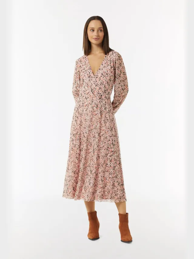 Comma female - Wikkeljurk tot halverwege de lengte met een all-over netprint perzik