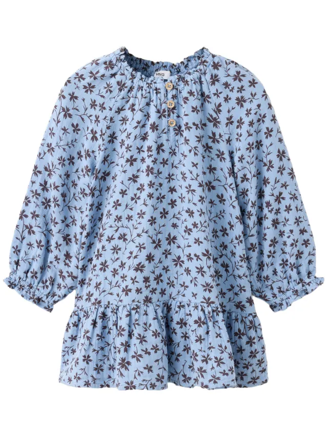 Mango Kids korte jurk met ruches en bloemenprint lichtblauw lichtblauw/bruin, foto 2