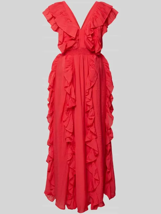 Yas Maxi-jurk van viscosemix met ruches model 'Linala' rood, foto 2