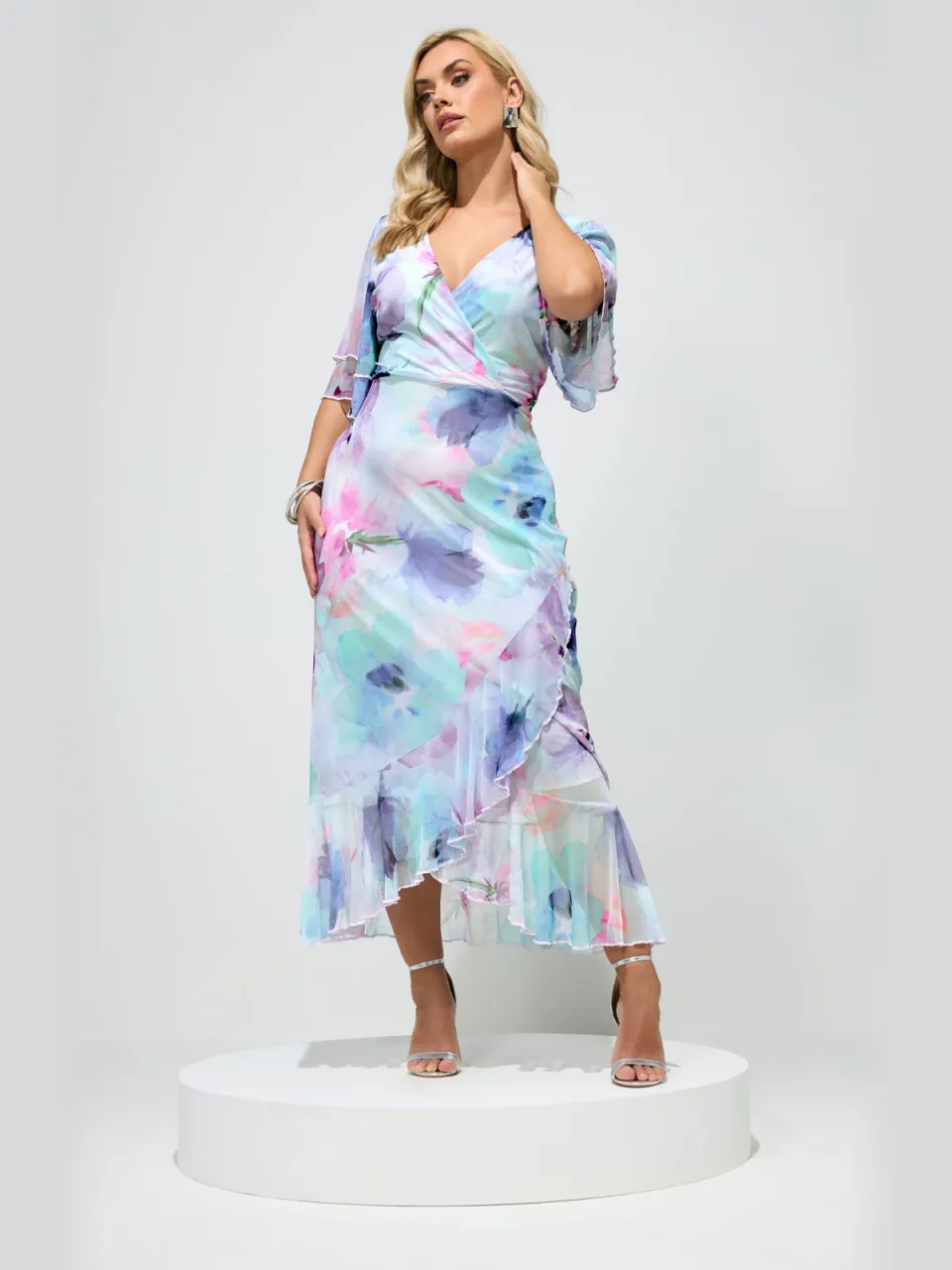 Yours London Blauwe Maxiwikkeljurk Met Bloemenprint Blue