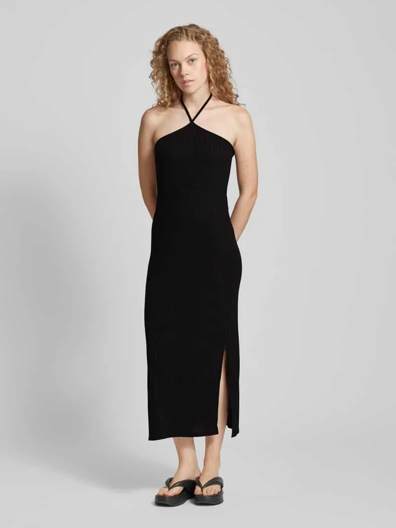 Pieces Knielange jurk met halter, model 'ALICIA' Zwart