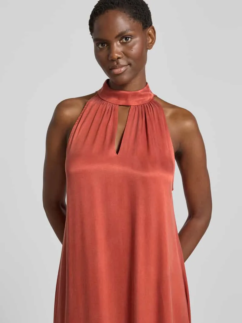 Jake*s Collection midi-jurk van viscosemix met halter roestrood, foto 3