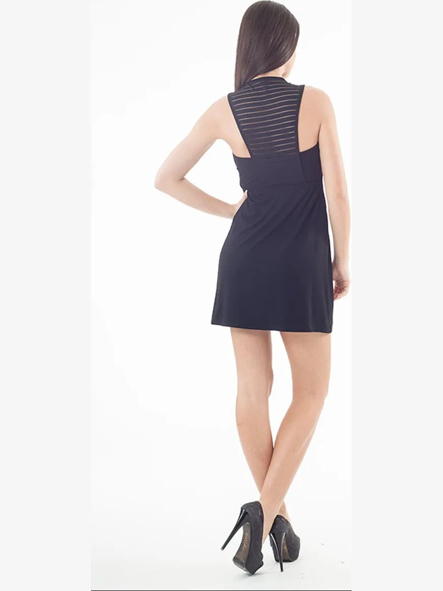 Conquista Stripe & Sheer Detail Mini Dress Zwart