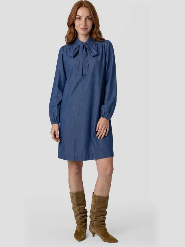 Anytime denimjurk met strikkraag dark blue