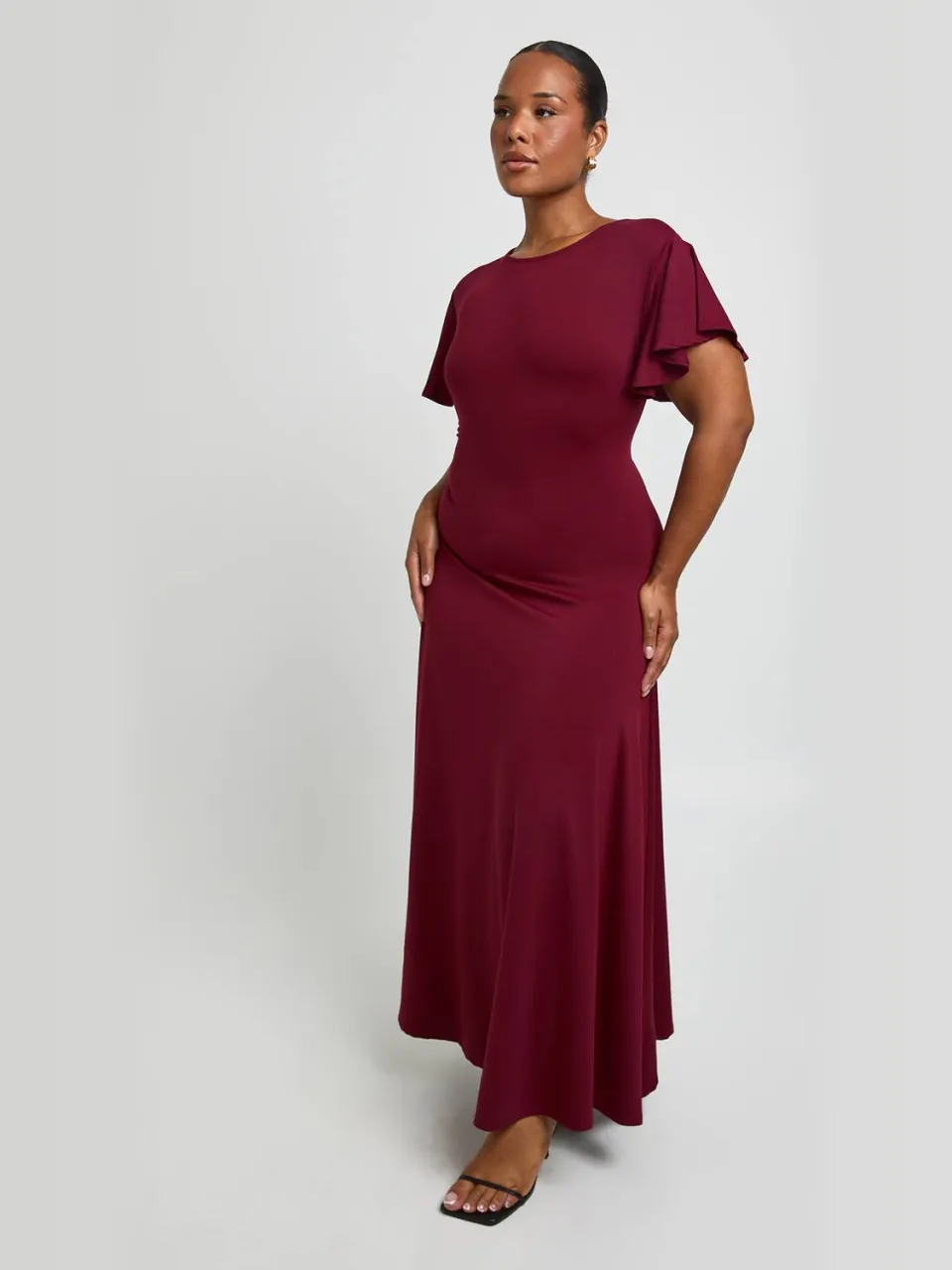 boohoo Dames Plus Super Zachte Zwierige Jurk Met Vlindermouwen Midaxi bessen, foto 3