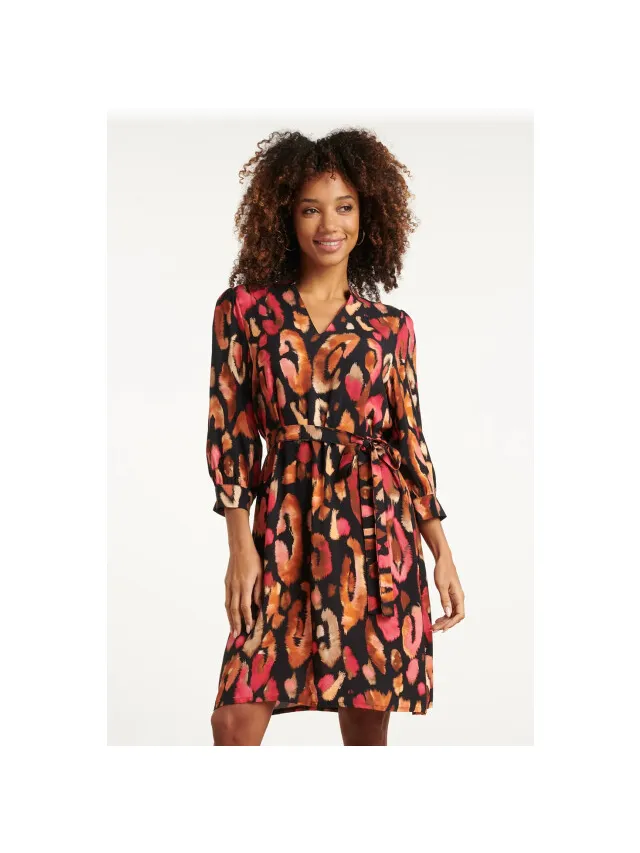 Smashed Lemon 25677 roze en zwart dierenprint jurk Veelkleurig