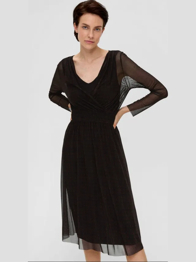 S.Oliver female - Mesh jurk met gesmokt detail zwart
