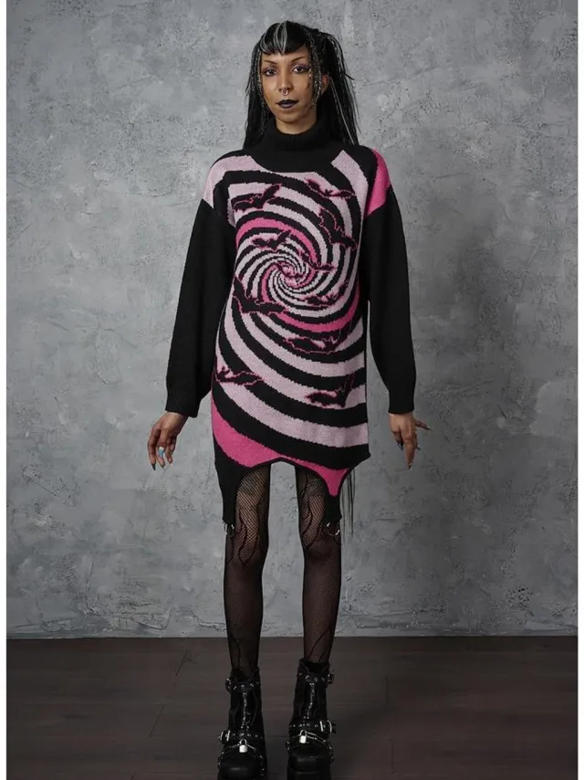 Banned Twisted Batfall Knitted Korte jurk - M - Zwart/Roze