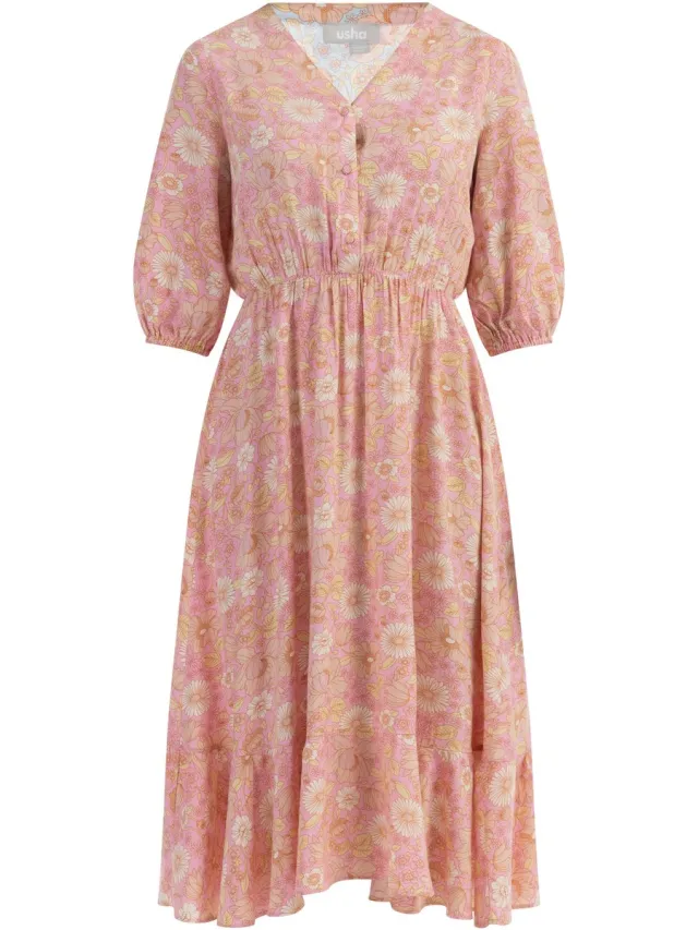 Usha midi-jurk Roze Veelkleurig