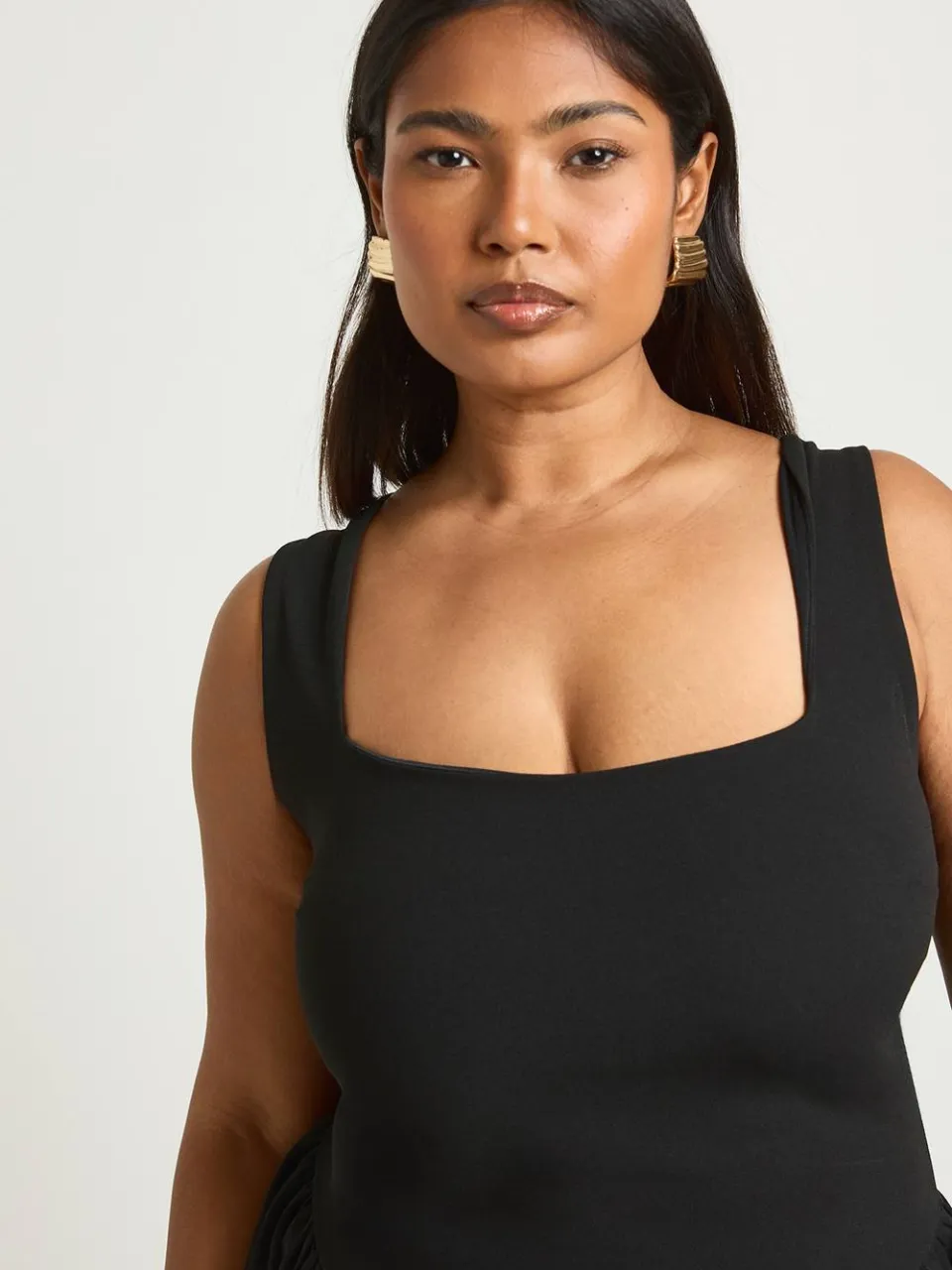 boohoo Dames Plus Vierkante Hals Volle Rok Mini Jurk zwart, foto 4