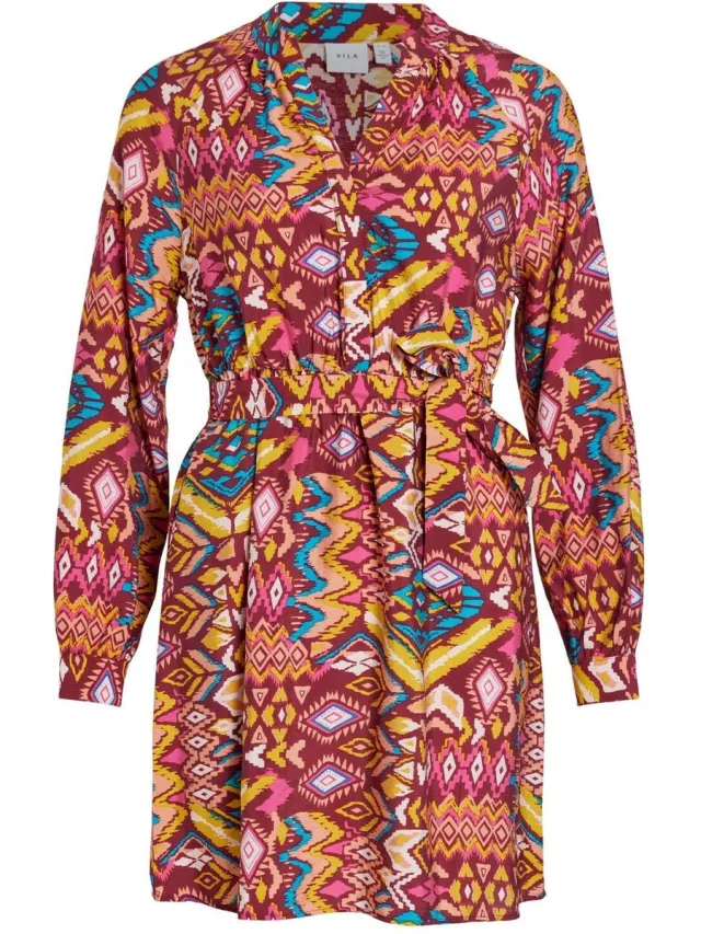 Vila Jurk Vidogma Eth L/s Short Dress/su/ls 14092169 Beet Red/eth Dames Maat - 40 Multi color