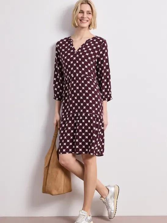 Street One Knielange jurk met gespleten hals en print Rood