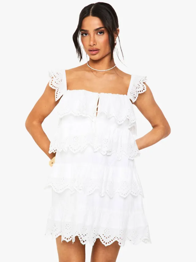 boohoo Dames Petite Gehaakte Franje Mini Jurk Wit