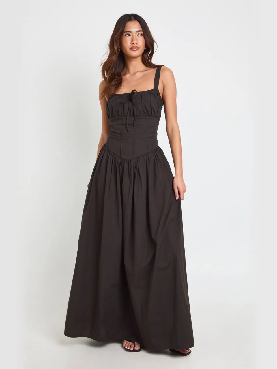 boohoo Dames Katoenen Poplin Melkmeid Maxi Jurk zwart, foto 2