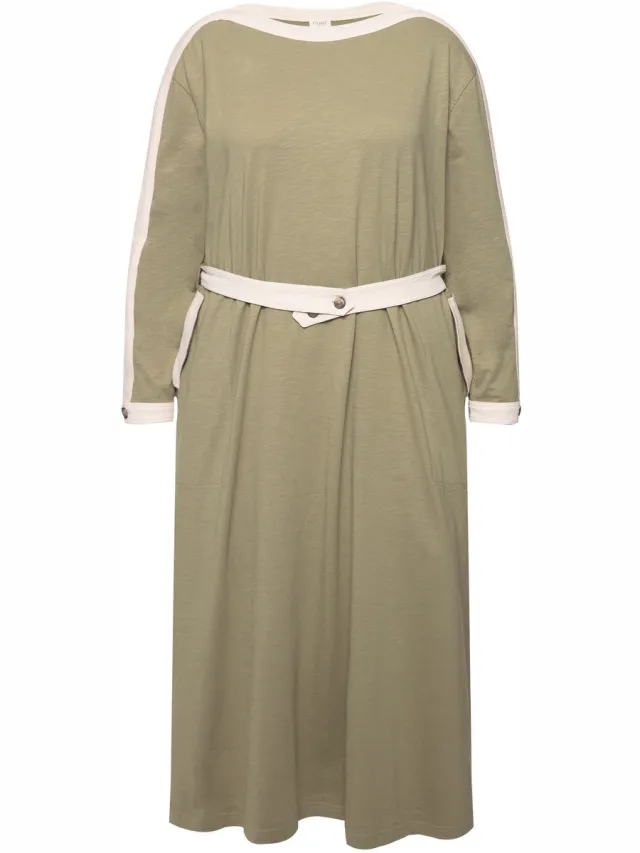 Ulla Popken Dames - Jersey midi-jurk boothals lange mouwen biologisch katoen - Steengrijs - Maat 46+