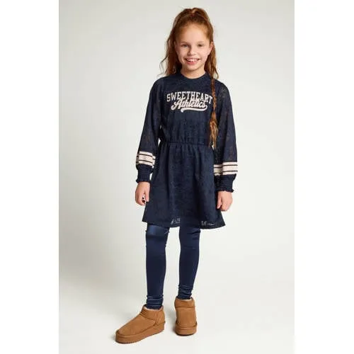 LOOXS little kanten A-lijn jurk met tekst donkerblauw, foto 2