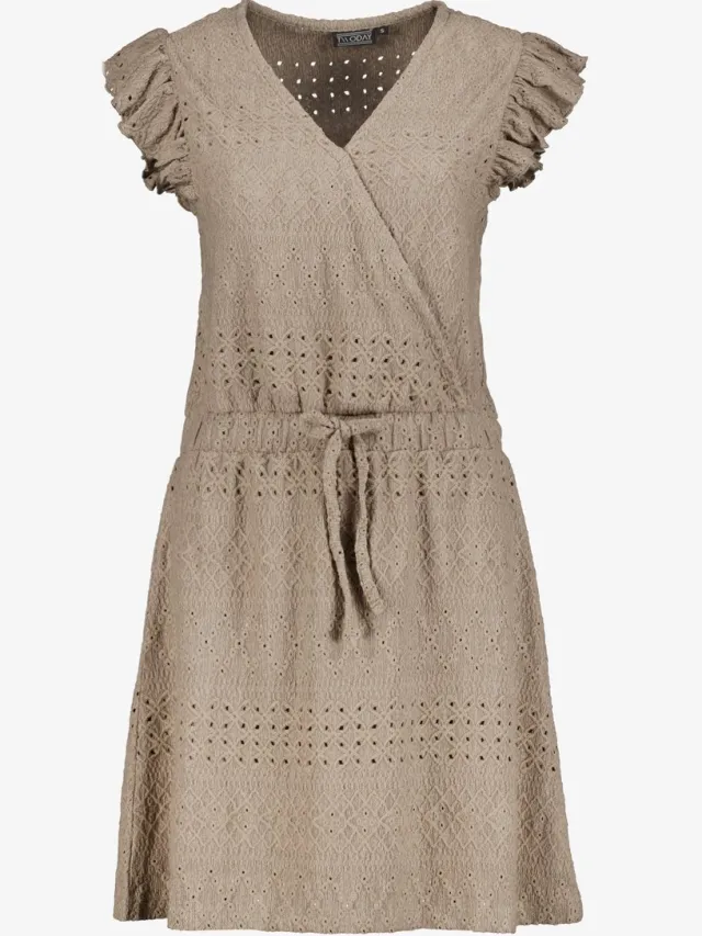 TwoDay dames jurk met ajour details taupe - Beige