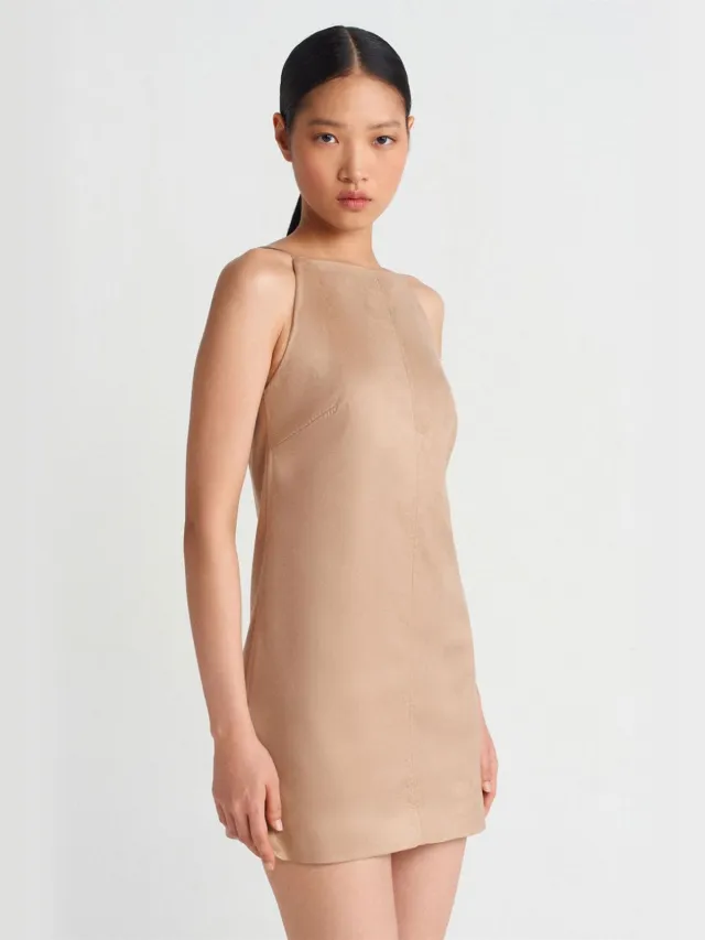 Dilvin Mouwloze Mini-jurk Met Ritssluiting Cognac