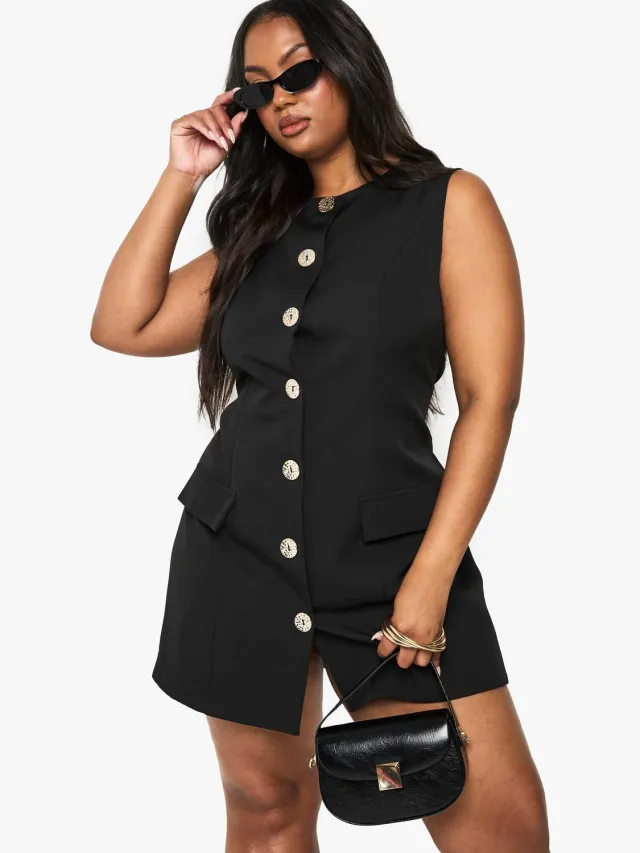 boohoo Dames PLUS GOUD BUTTON DOWN BLAZERJURK Zwart
