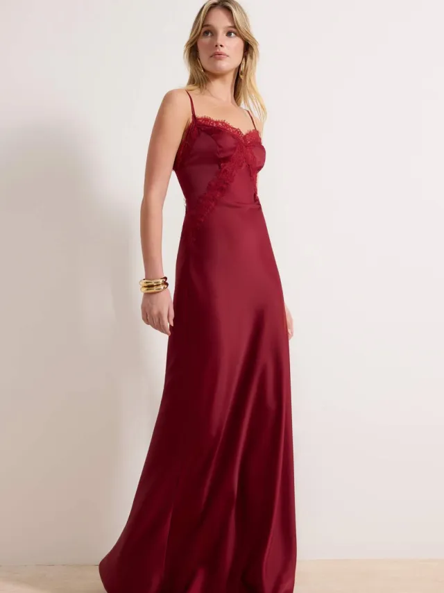 Turkishsouq Paarse platte maxi-jurk zonder mouwen voor dames, geschikt voor afstuderen/gala, avond- en galajurk Rood