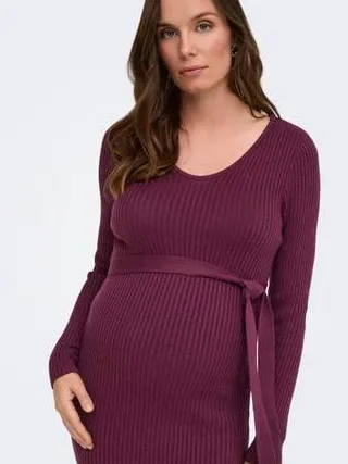 Only MATERNITY gebreide midi jurk V-hals donkerpaars, foto 5