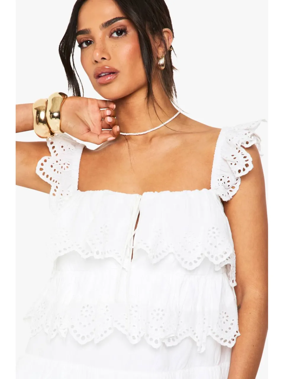 boohoo Dames Petite Gehaakte Franje Mini Jurk wit, foto 4