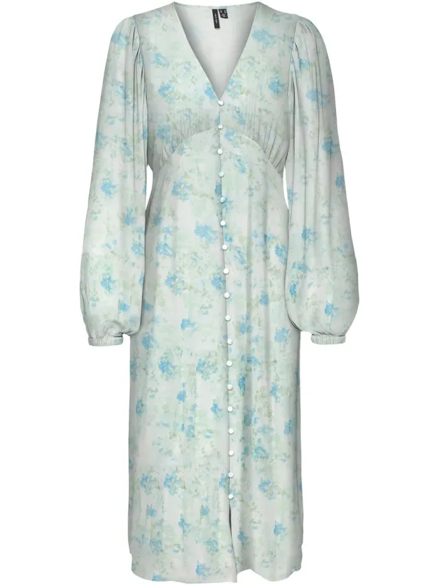 Vero Moda VMSMILLA LS V-NECK CALF DRESS WVN GA - Dames - Maxi jurken Snow White