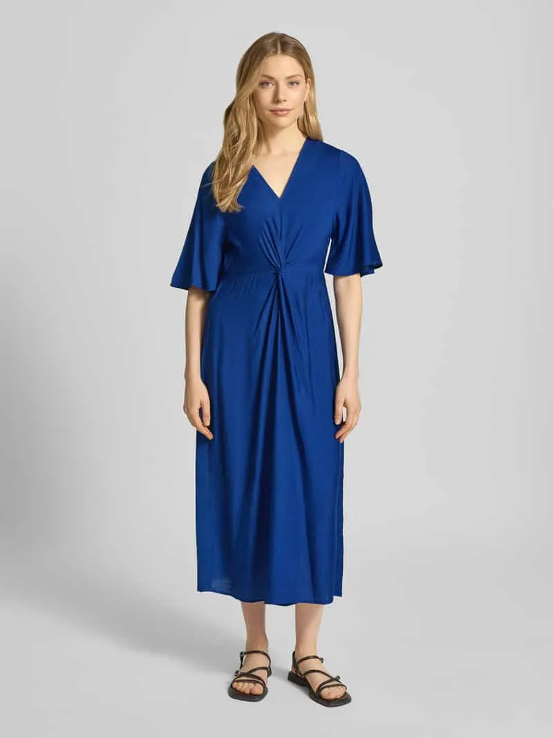 Ichi midi-jurk van viscosemix met vlindermouwen model 'MELDA' Blauw