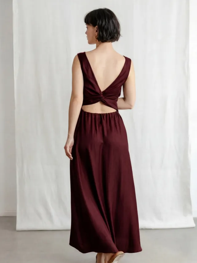 Jyoti - Fair Works dames vegan Wikkeljurk Midi Khushi Druif donkerrood, foto 2