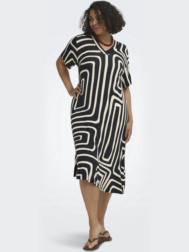 Only CARMAKOMA - CARFYRLA S/S V-NCK BLK AOP DRE NOOS - Dames - Mini jurken Black