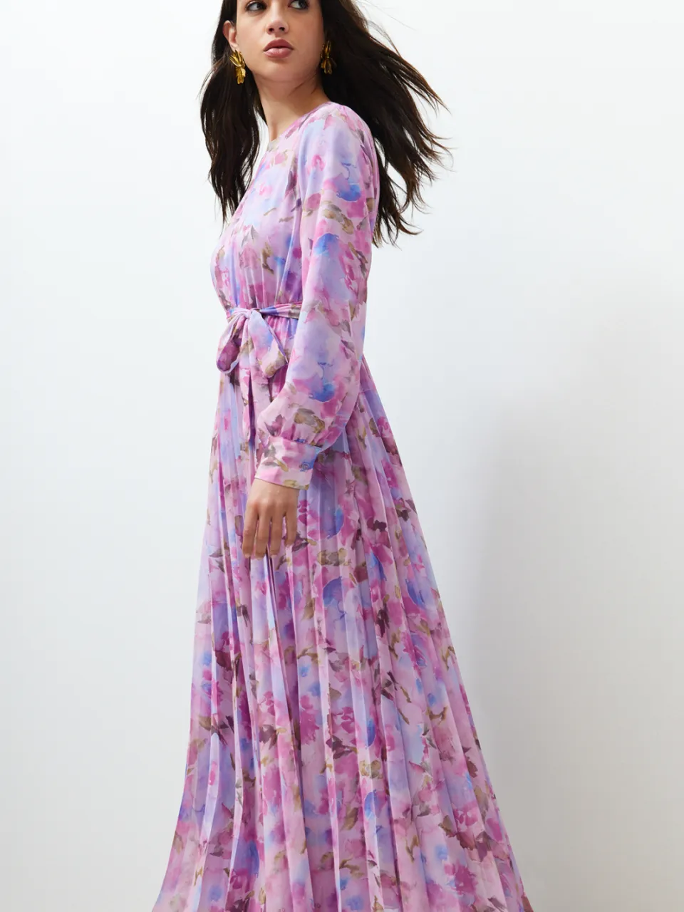 Trendyol Modest Dames Roze Bloemen Maxi Lang Casual A-lijn Modest Jurken, foto 2