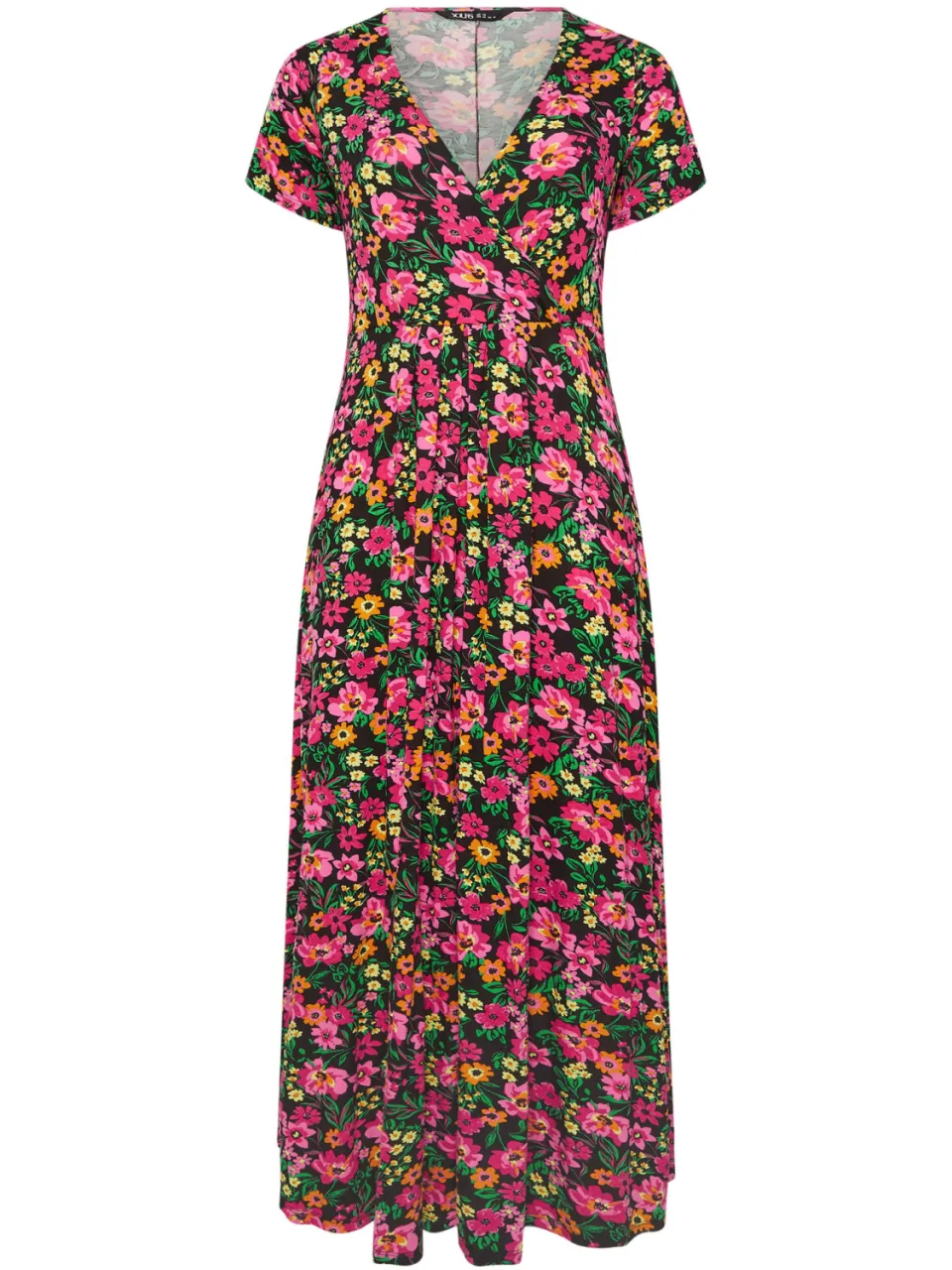 Yours Zwarte En Roze Wikkeljurk Met Bloemenprint, foto 2