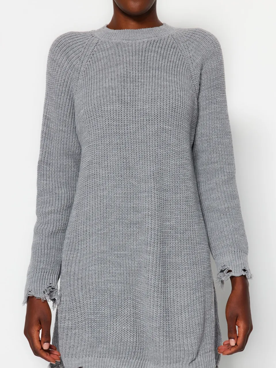 Trendyol TRENDYOLMİLLA Dames Grijs Effen Extra Kort / Super Mini Lang Casual Recht Jurken, foto 2