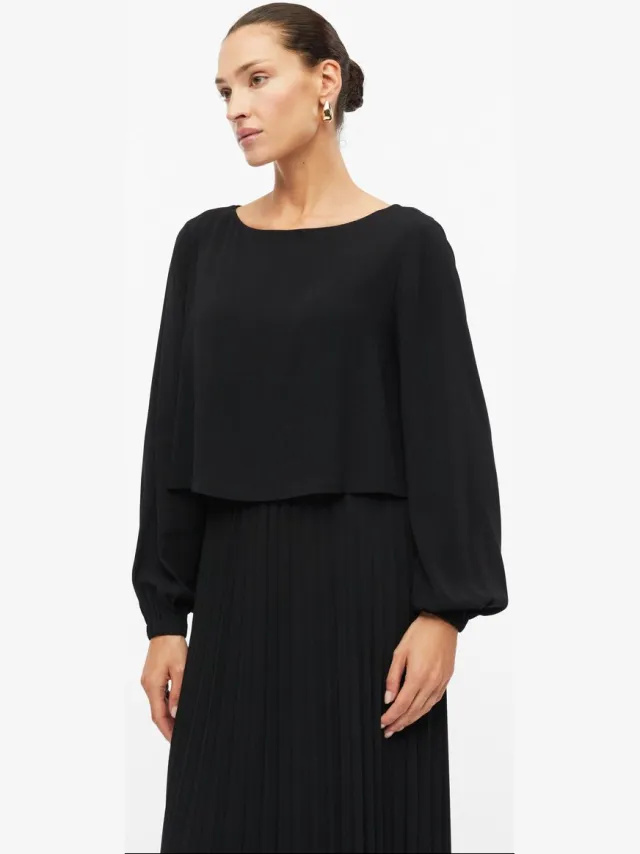 S.Oliver female - Midi-jurk van chiffon-crêpe met gelaagd effect zwart