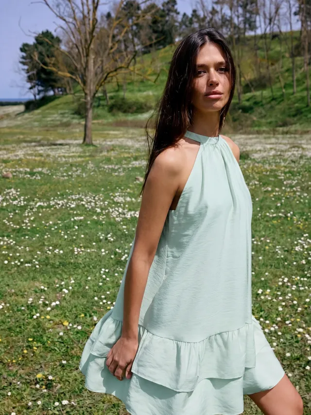 Trendyol TRENDYOLMİLLA Dames Blauw Effen Kort / Mini Mouwloos Recht Jurken