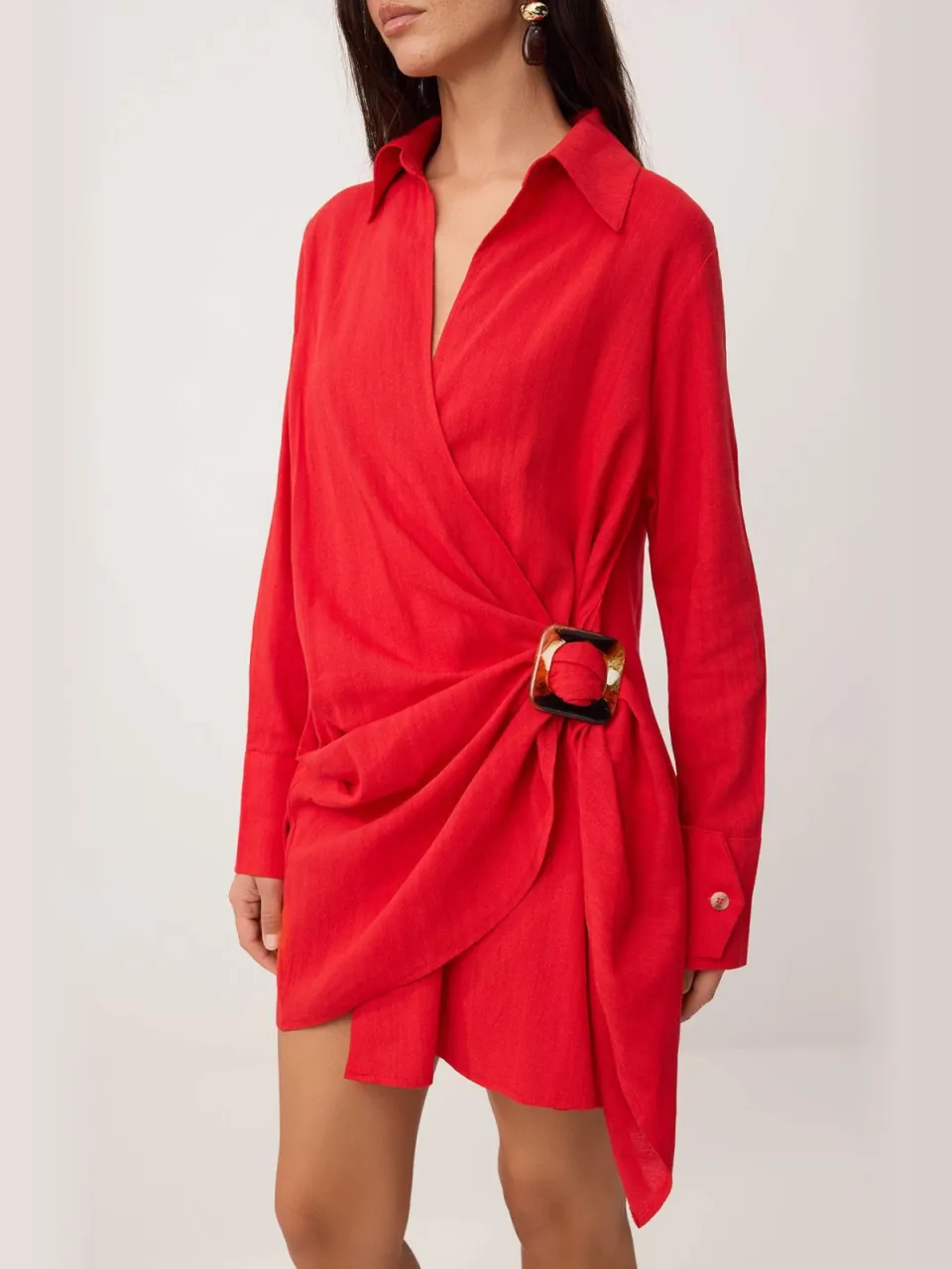 Trendyol TRENDYOLMİLLA Dames Rood Effen Kort / Mini Lang Casual Double-breasted Jurken, foto 2