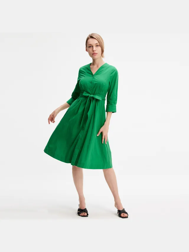 S&J Weekends Minimalistische katoenen shirtjurk met geknoopte riem Groen